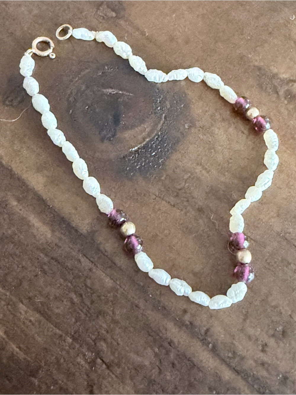 Freshwater Pearl and Purple Beaded Bracelet (7 inches)